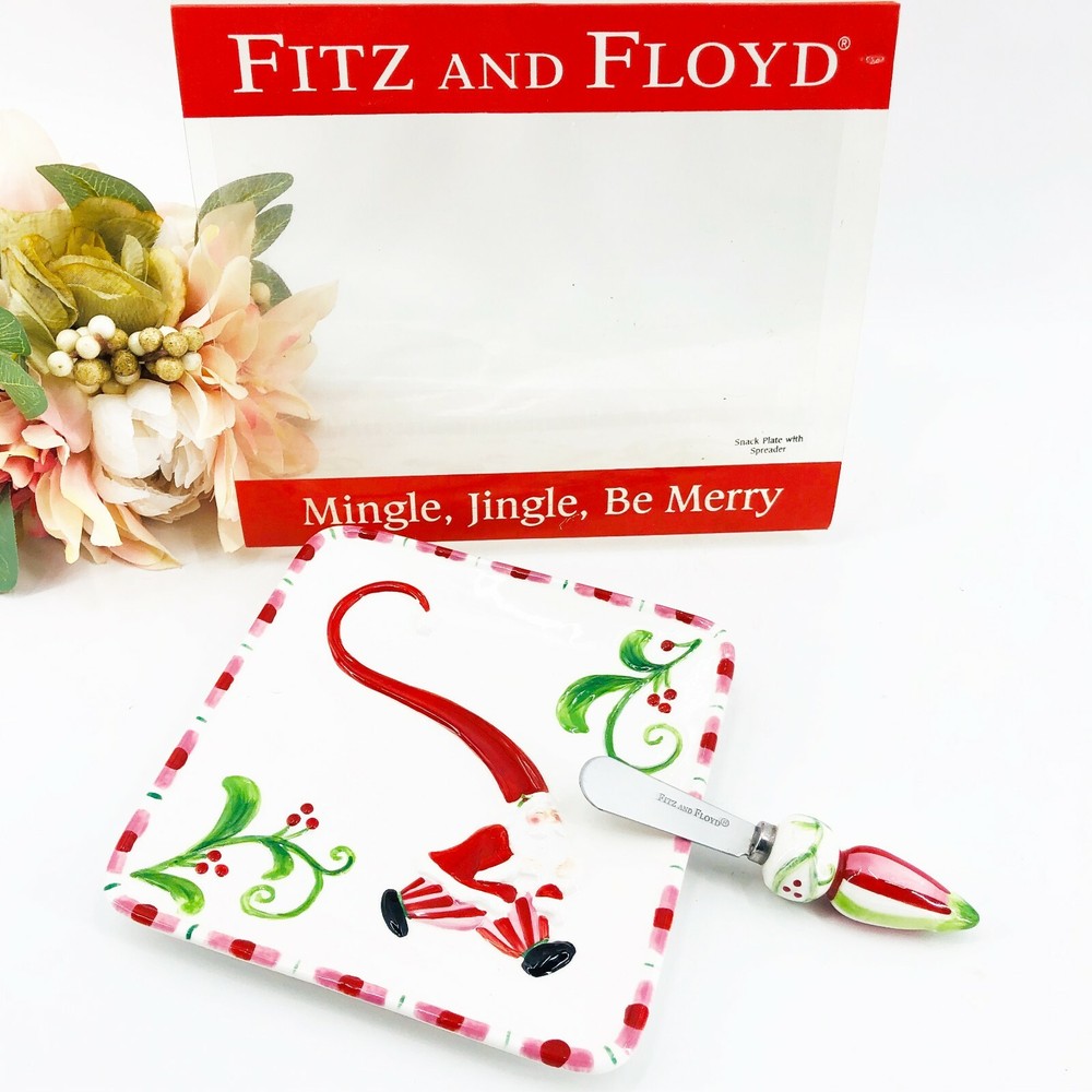 Fitz and Floyd Mingle Jingle Be Merry Snack Plate and Spreader Christmas Santa