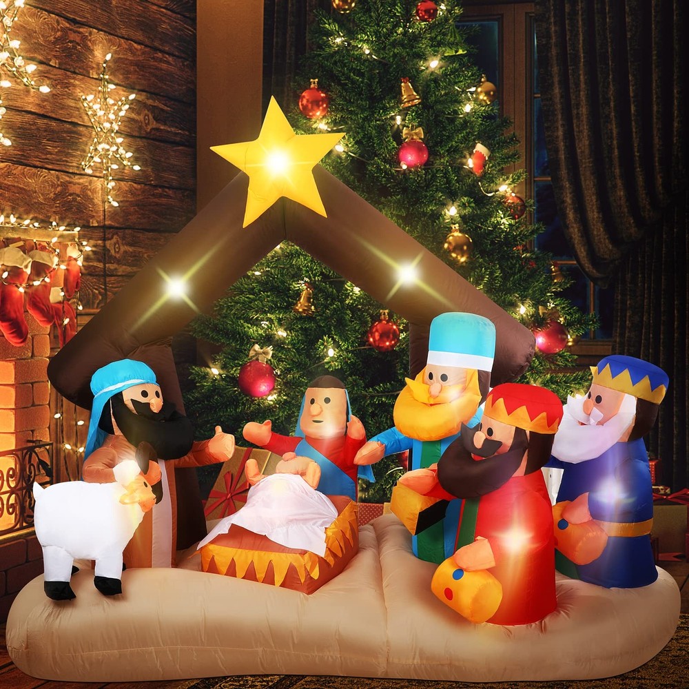6.5FT Christmas Inflatable Nativity Scene Outdoor Decoration Blow up Holy Fam...