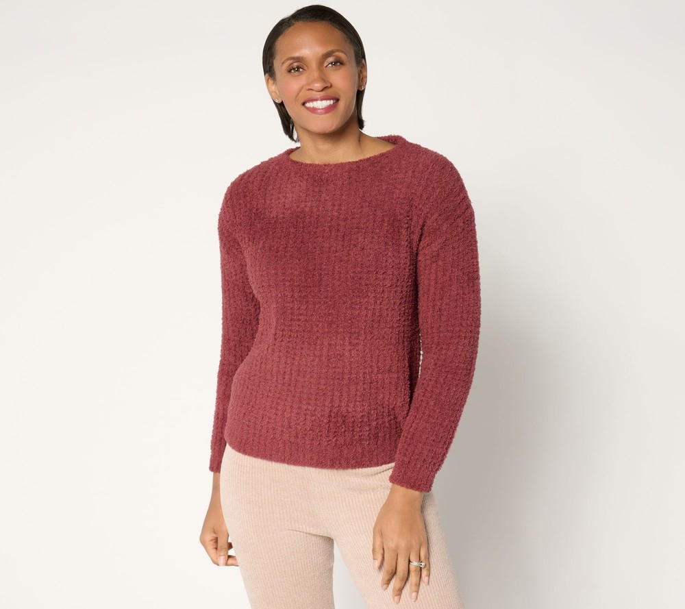 Barefoot Dreams Women's Top Sz S CozyChic Waffle Pullover Red A669591