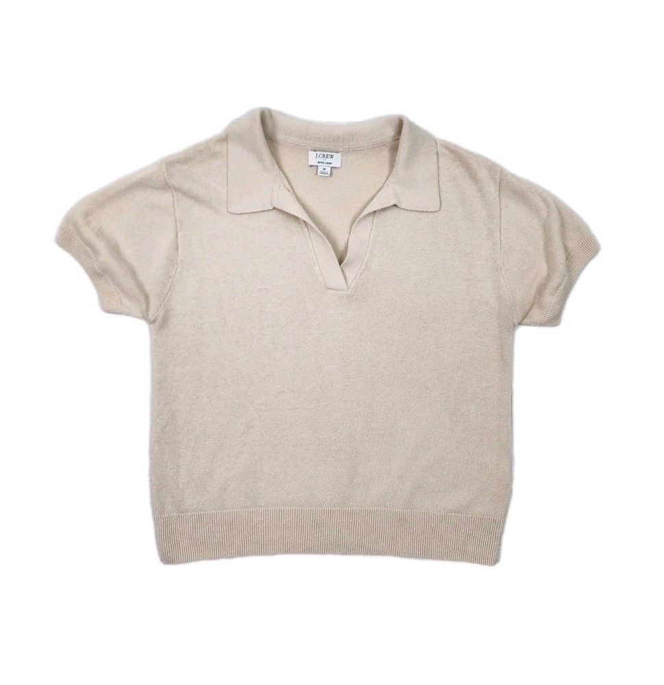 J.Crew short-sleeve knit polo Beige Linen Blend Polo Sweater Cropped Size M