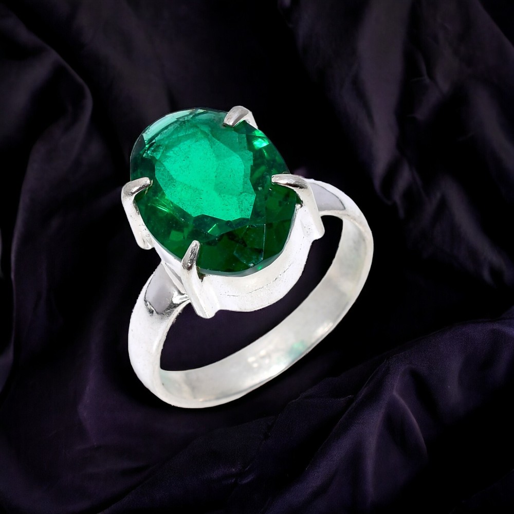 Sterling Silver Emerald Boho Dainty Ring Size 6 Anniversary Jewelry