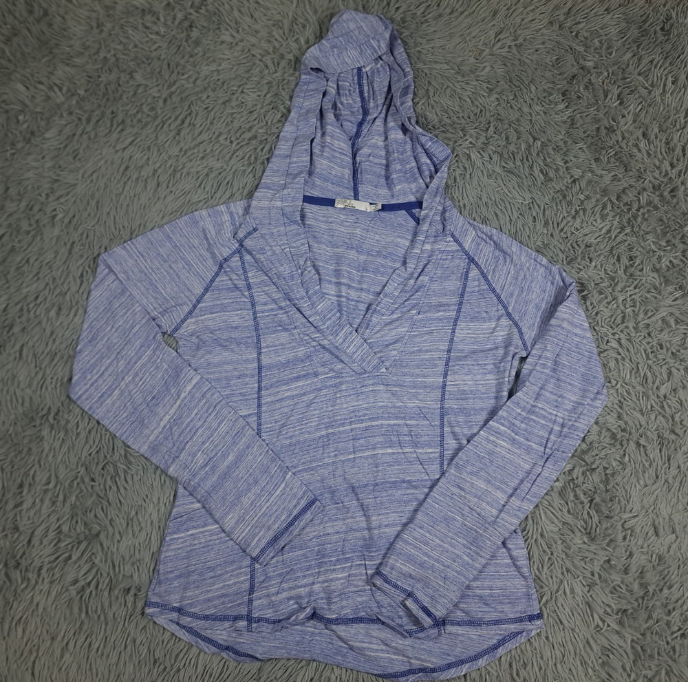 PrAna Hoodie Womens Large V-Neck Pullover Long Sleeve Blue Shirt W2DEMI115