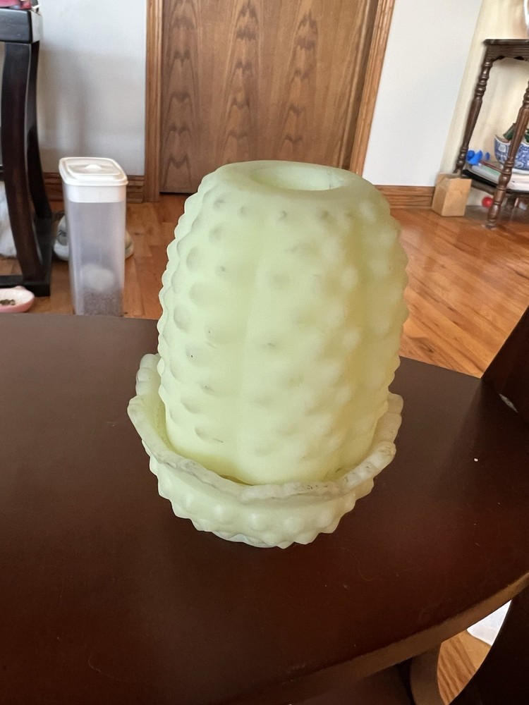 Vintage Fenton Hobnail Custard Glass Fairy Lamp Uranium Glows