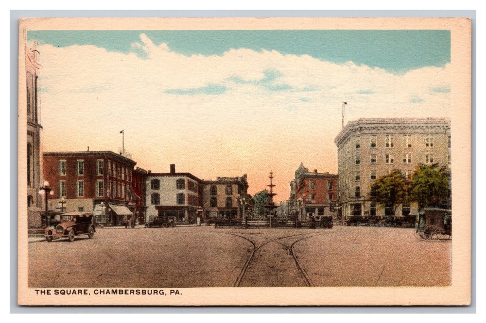 Chambersburg PA Pennsylvania The Square Main Street View Linen Postcard