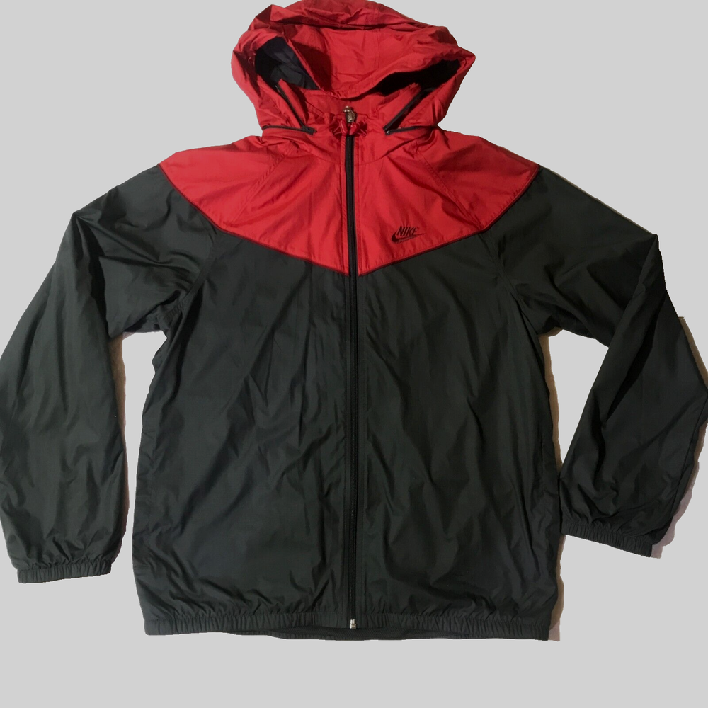 Nike Windbreaker Jacket Mens Sz L Gray Red Color Block Spell Out Logo 207717-066
