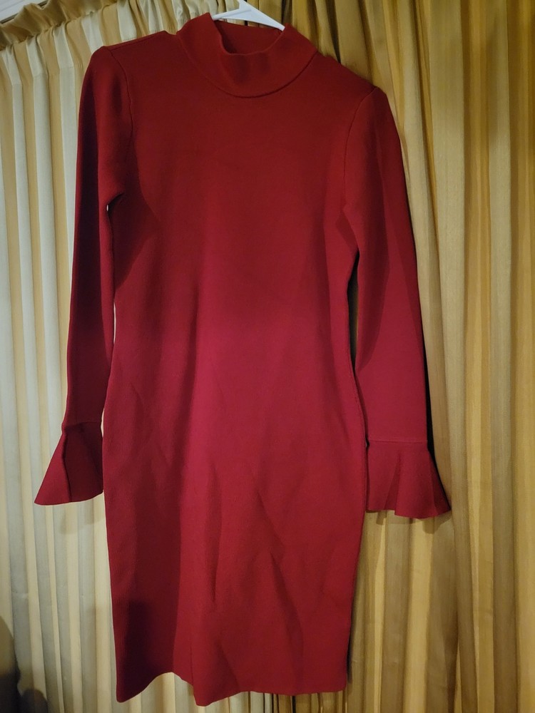 Michael Kors Women's Red Knit Bell Sleeve Sheath Dress Size M