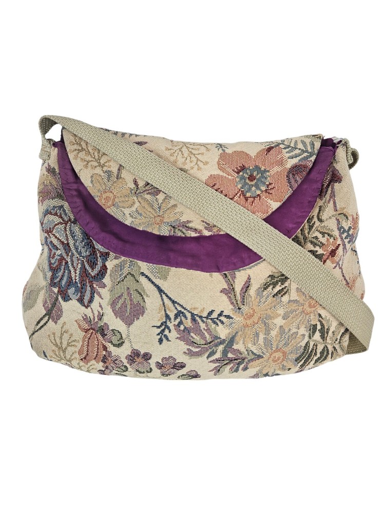 Grandmacore White & Pastel Pink Floral Tapestry Crossbody Bag Handbag Women's