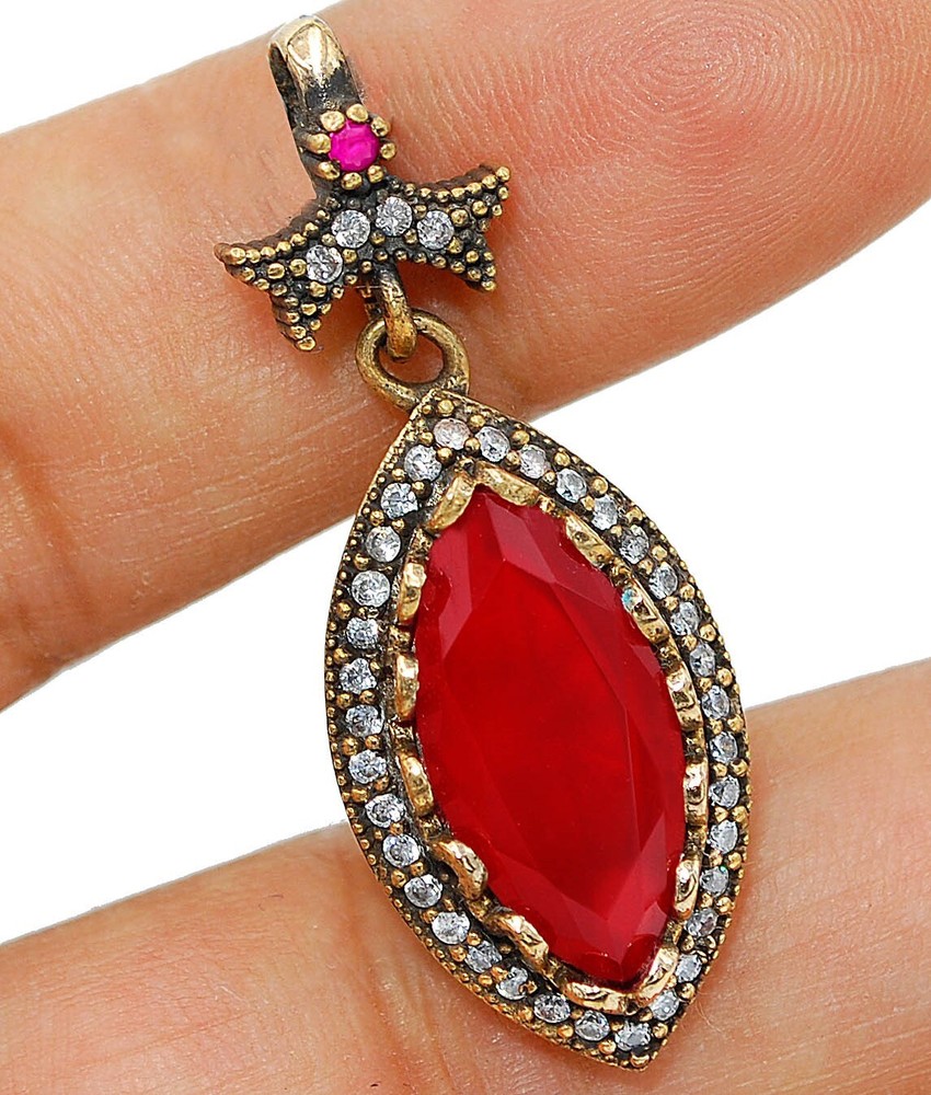 Ottoman Empire Inspired 7CT Ruby Sterling Silver Pendant BO20