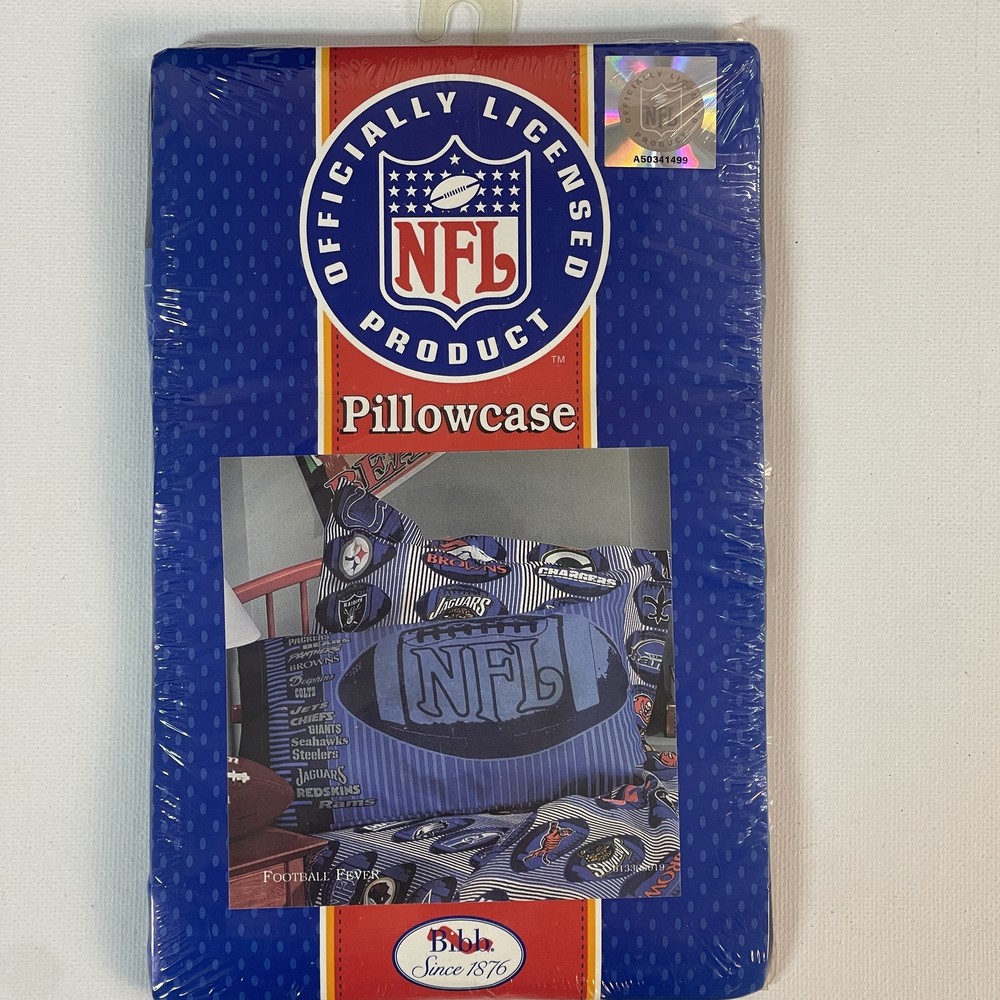 NWT NFL Bibb Football Fever Blue Multi-Team Logos Standard Pillowcase