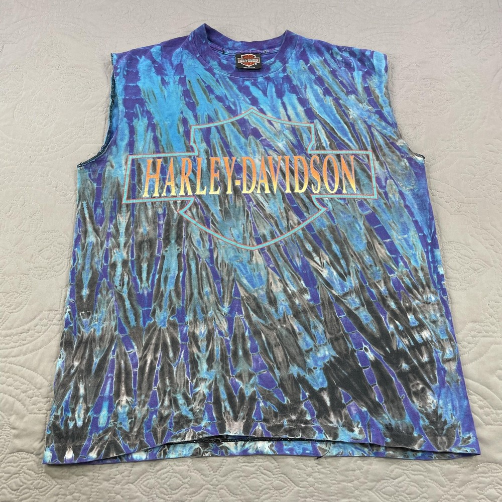 Vintage Harley-Davidson Shirt Mens Medium Tie-Dye Cutoff Fort Wayne USA 90s