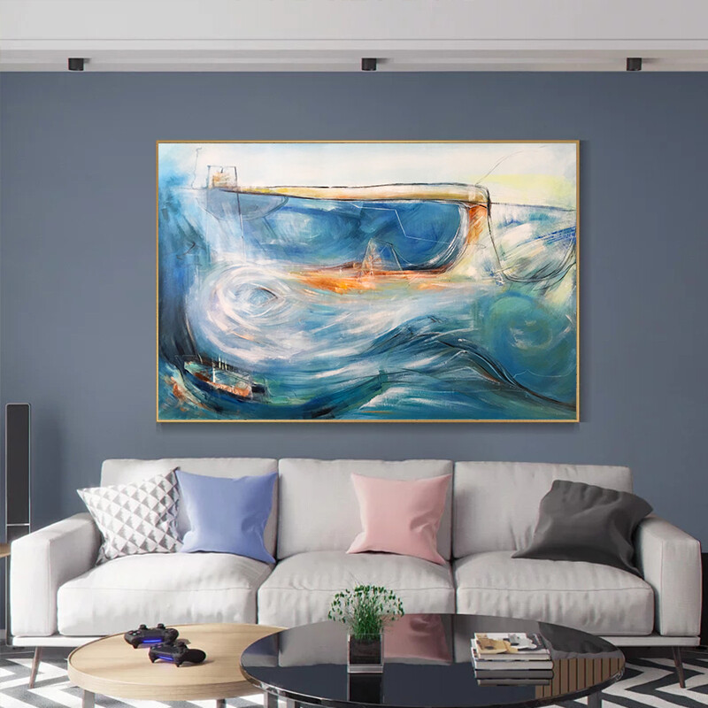 Abstract Hand-painted Oil Painting Sea View Decorative Painting Living Room