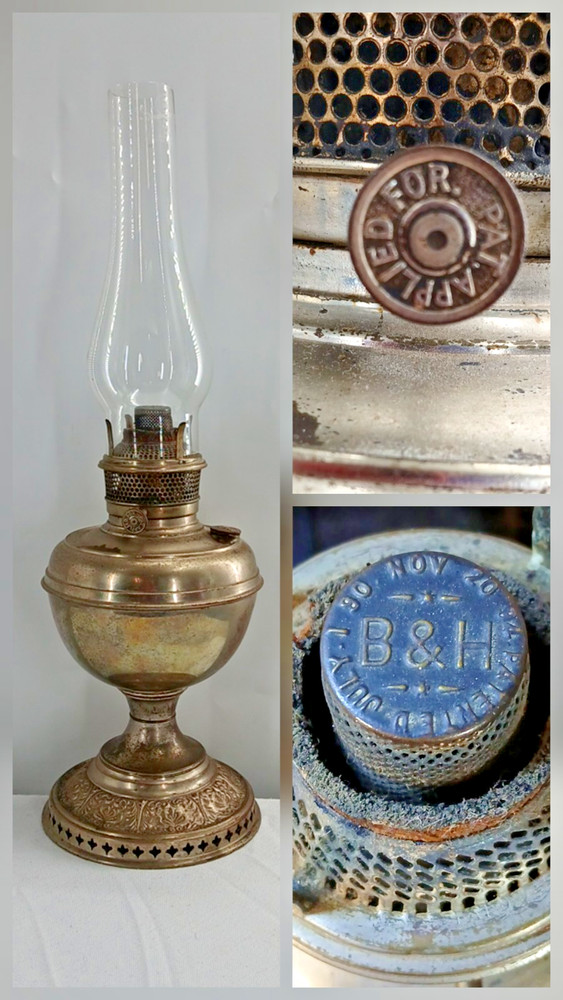 Antique ? Vintage Old Bradley & Hubbard B&H Oil Lamp