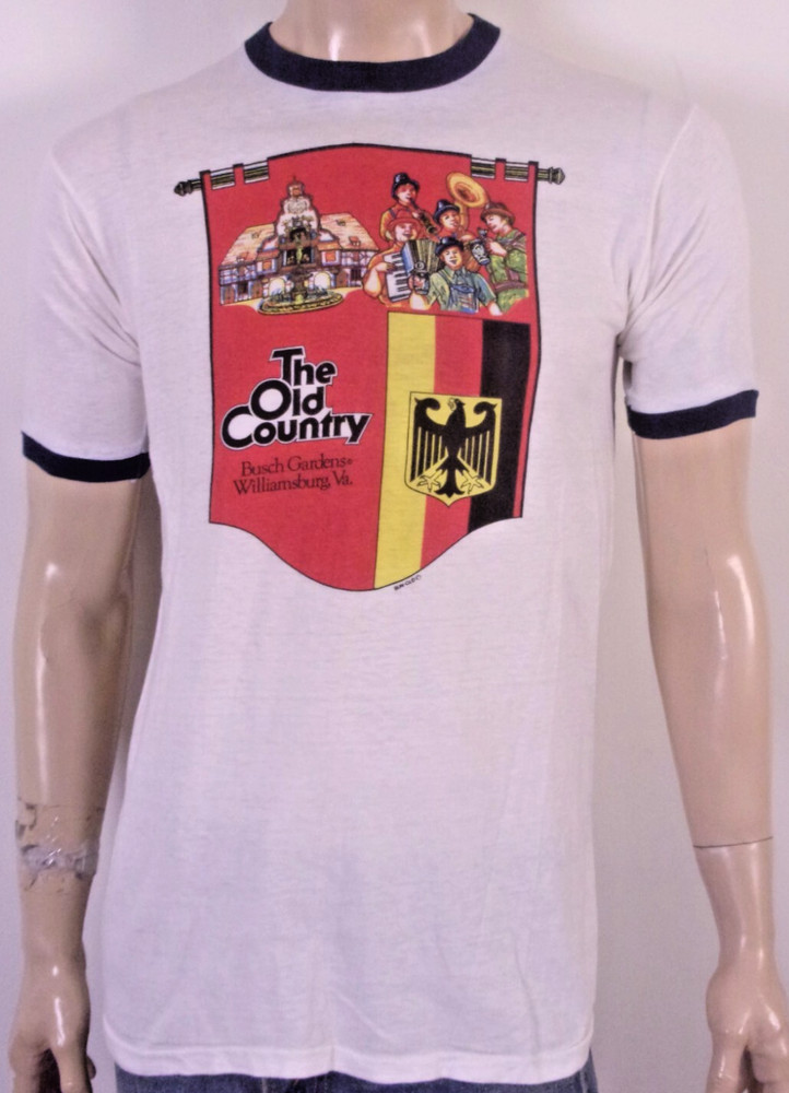 vintage 80s single stitch Busch Gardens Ringer T-Shirt German Williamsburg VA M