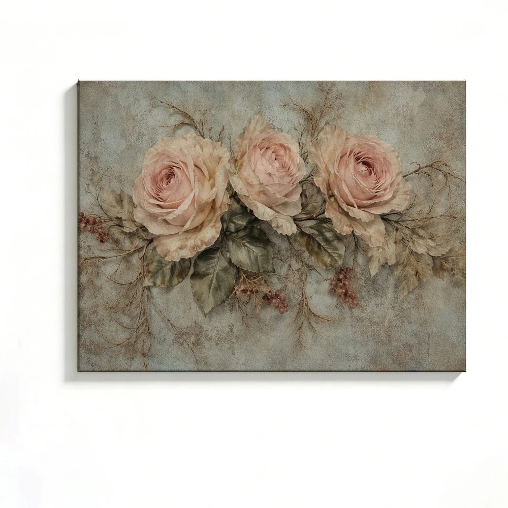 Vintage Rose Canvas Painting 2D Flat Frameless Wall Art for Home Office Decor