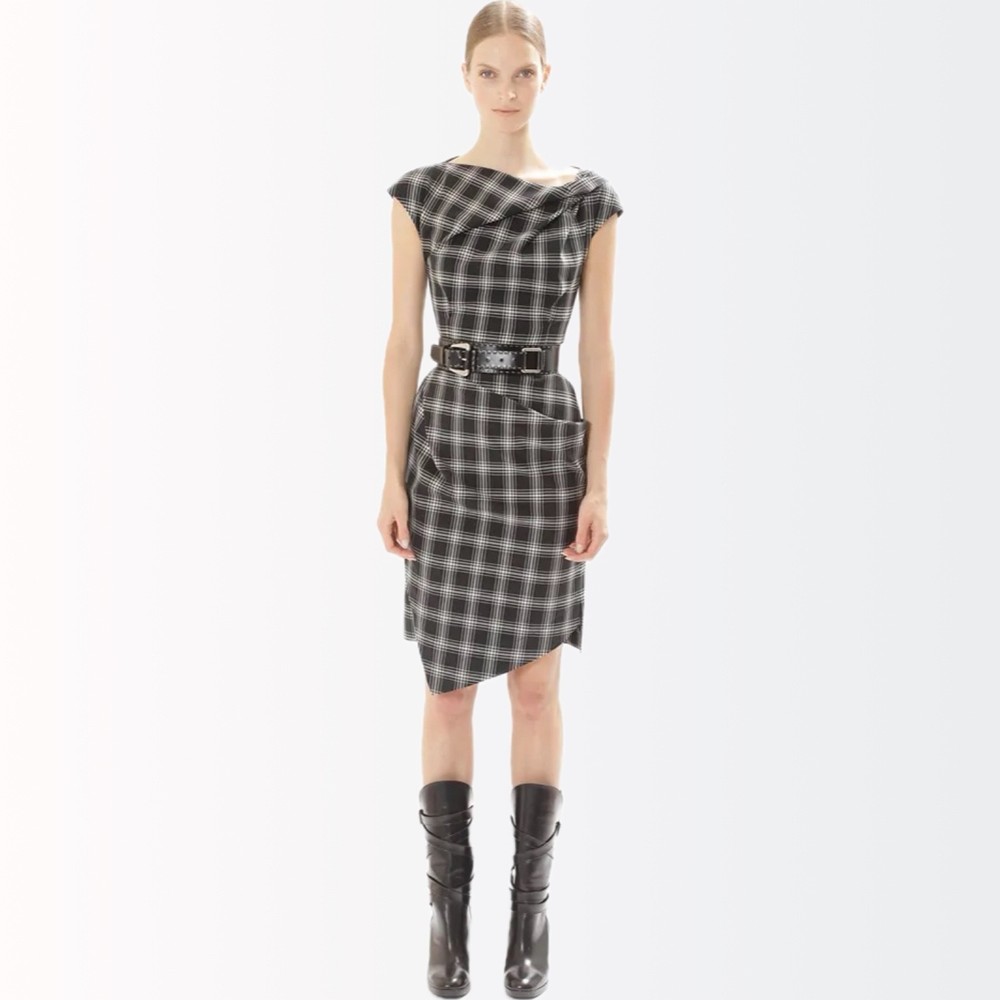 Michael Kors Collection $1990 SKIN-TIGHT Stretch Wool Runway Plaid Dress 6-8