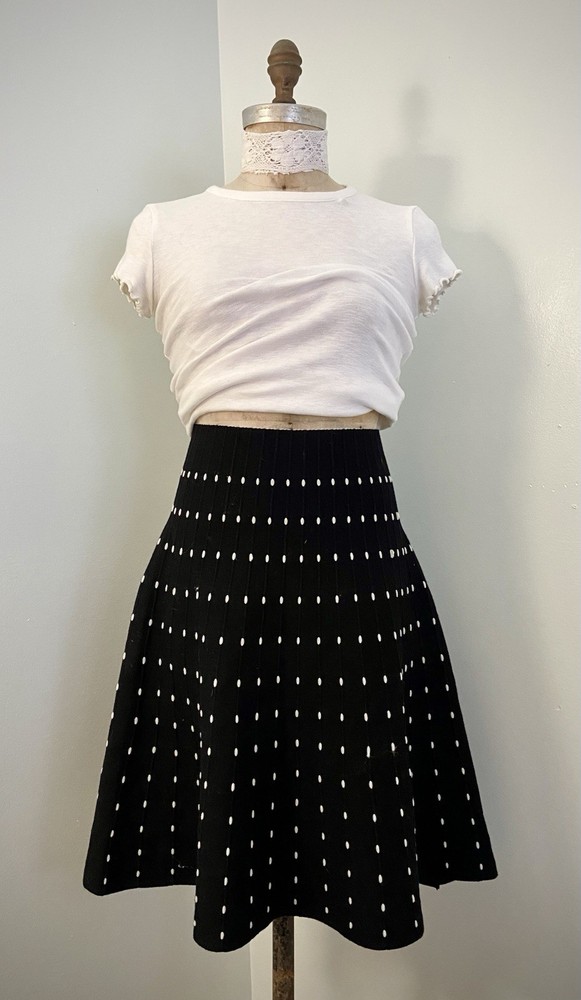 Vtg Max Studio Black & White Polka Dot Knit A-line Skirt SZ M/L Cottagecore