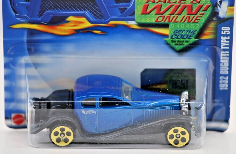 2002 Hot Wheels #205 1932 Bugatti Type 50 Blue Gold 5dot Rare Blue Card Collector