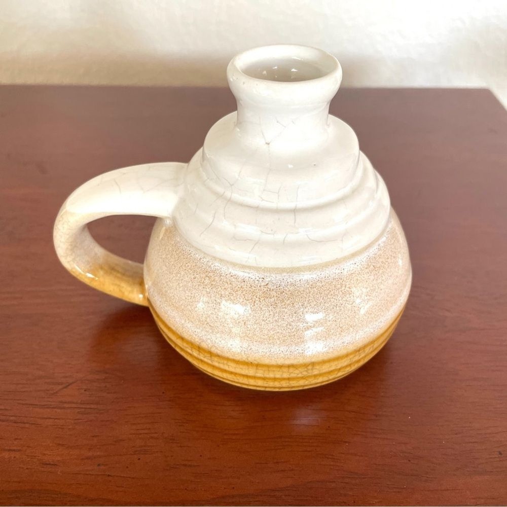 Vintage Studio Pottery Jug Vase Handled Small Vessel Rustic Farmhouse