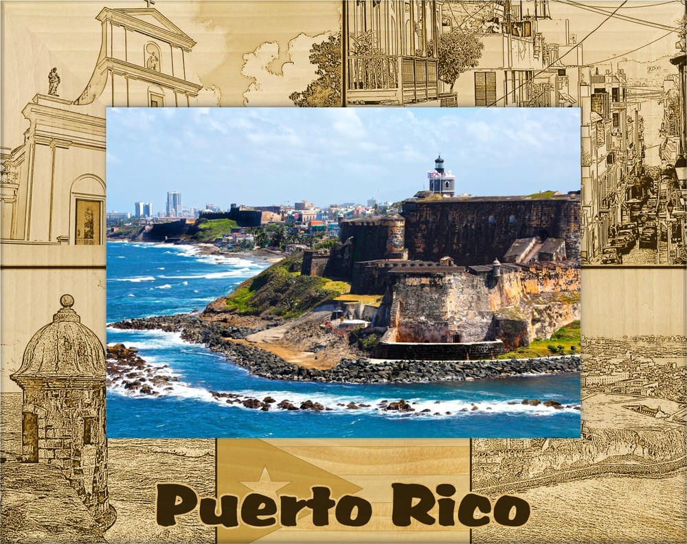Puerto Rico Laser Engraved Wood Picture Frame Landscape (4 x 6)