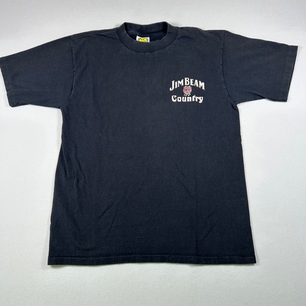 Vintage Jim Beam Country Fishing T Shirt Mens Large Black Graphic USA Made 90s