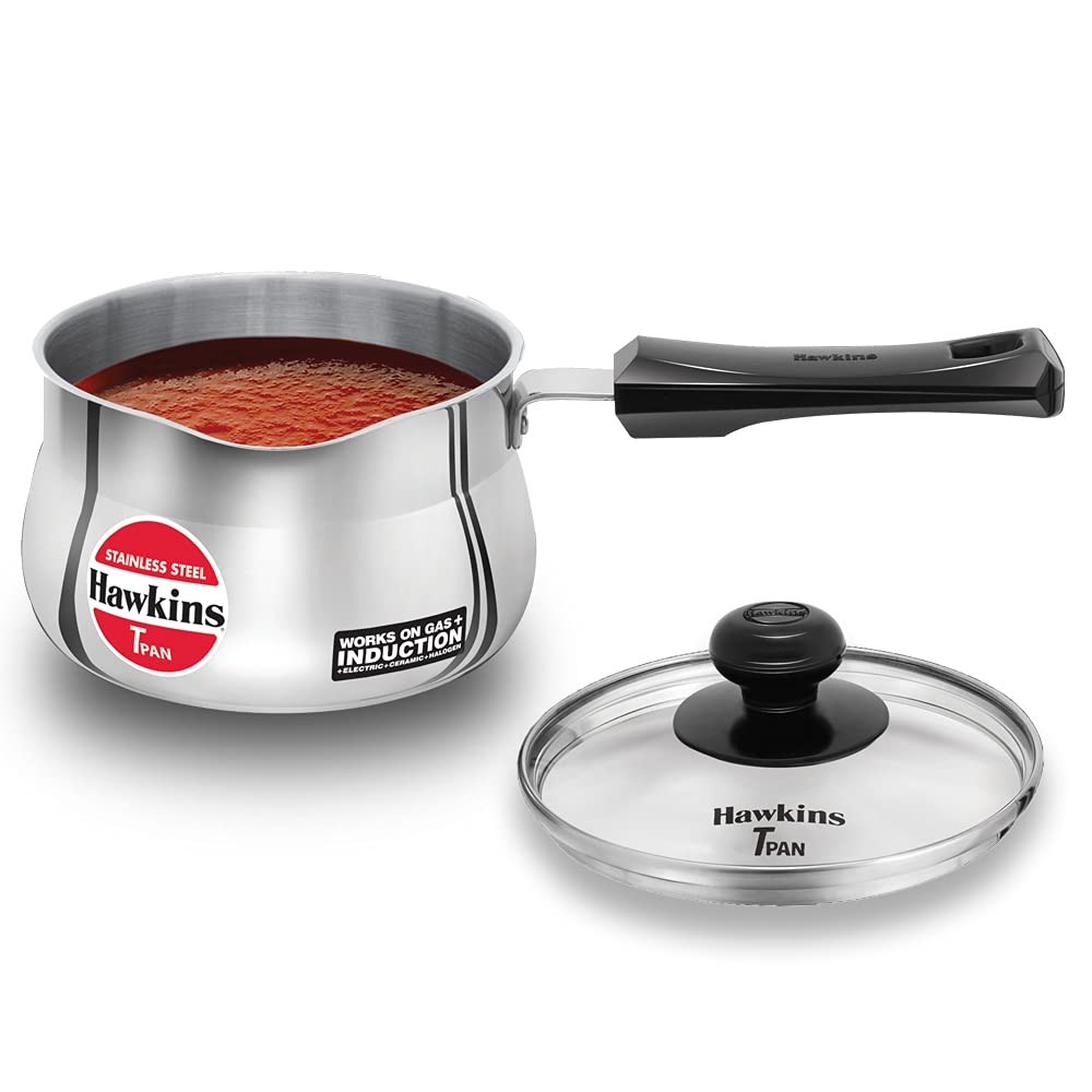 1.5L Stainless Steel Pan with Glass Lid - Durable Heat-Resistant Cookware