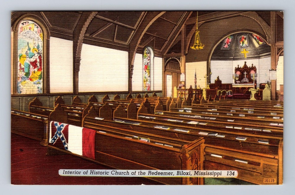 Biloxi MS-Mississippi, Interior of Church of the Redeemer, Vintage Postcard