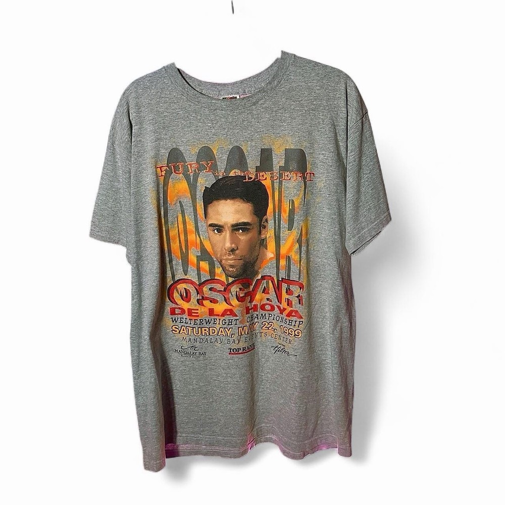 Vintage 90s Oscar De La Hoya Rap Tee Shirt Size Large Double Sided Retro Rare