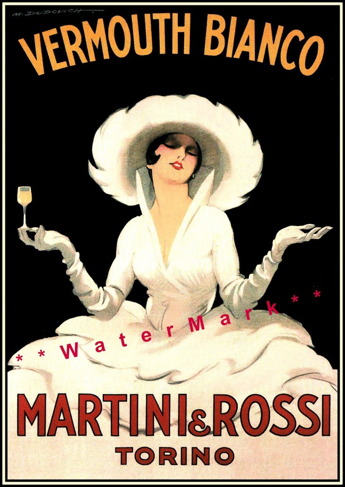 Vintage 1918 Vermouth Bianco Martini Poster Print Advert Free US Shipping