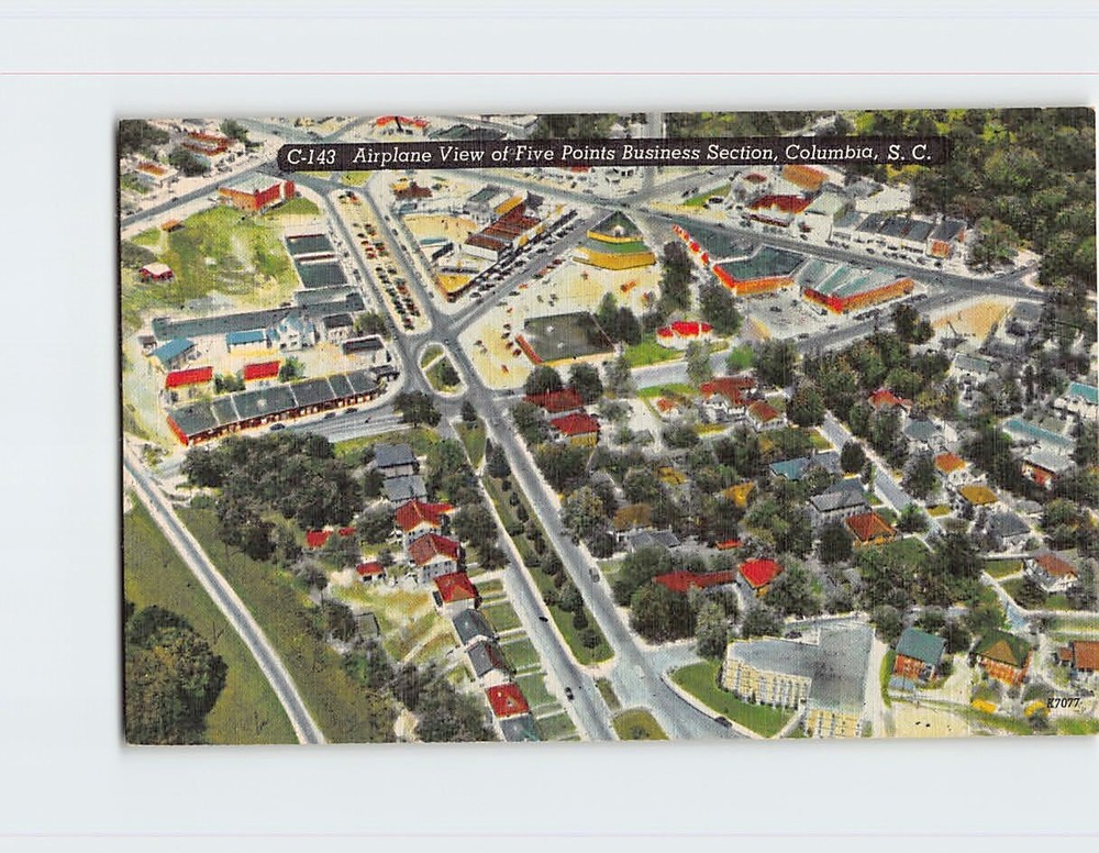 Postcard Aerial View of Five Points Business Section Columbia South Carolina USA