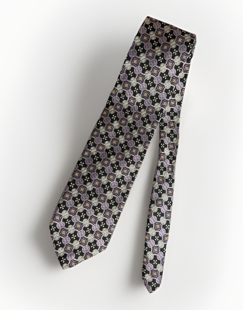 Robert Talbott Geometric Medallion Purple Black Silver Men's Tie 100% Silk 63”