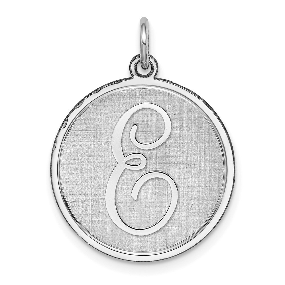 Sterling Silver Rhodium-plated Brocaded Letter E Initial Charm Pendant 1.16gm