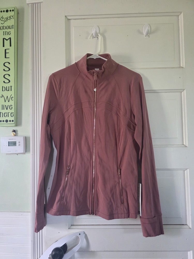 lululemon Define Track Jacket Womens 12 Pink Full Zip Zipped Pockets Stretch