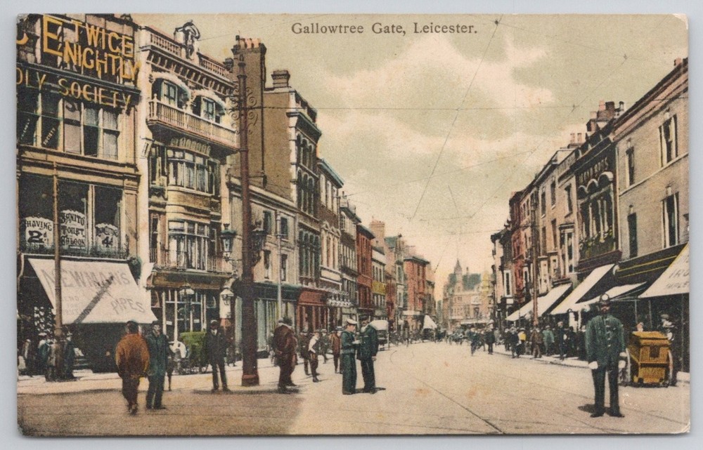 Gallowtree Gate Leicester Policemen Street Scene Edwardian Postcard England