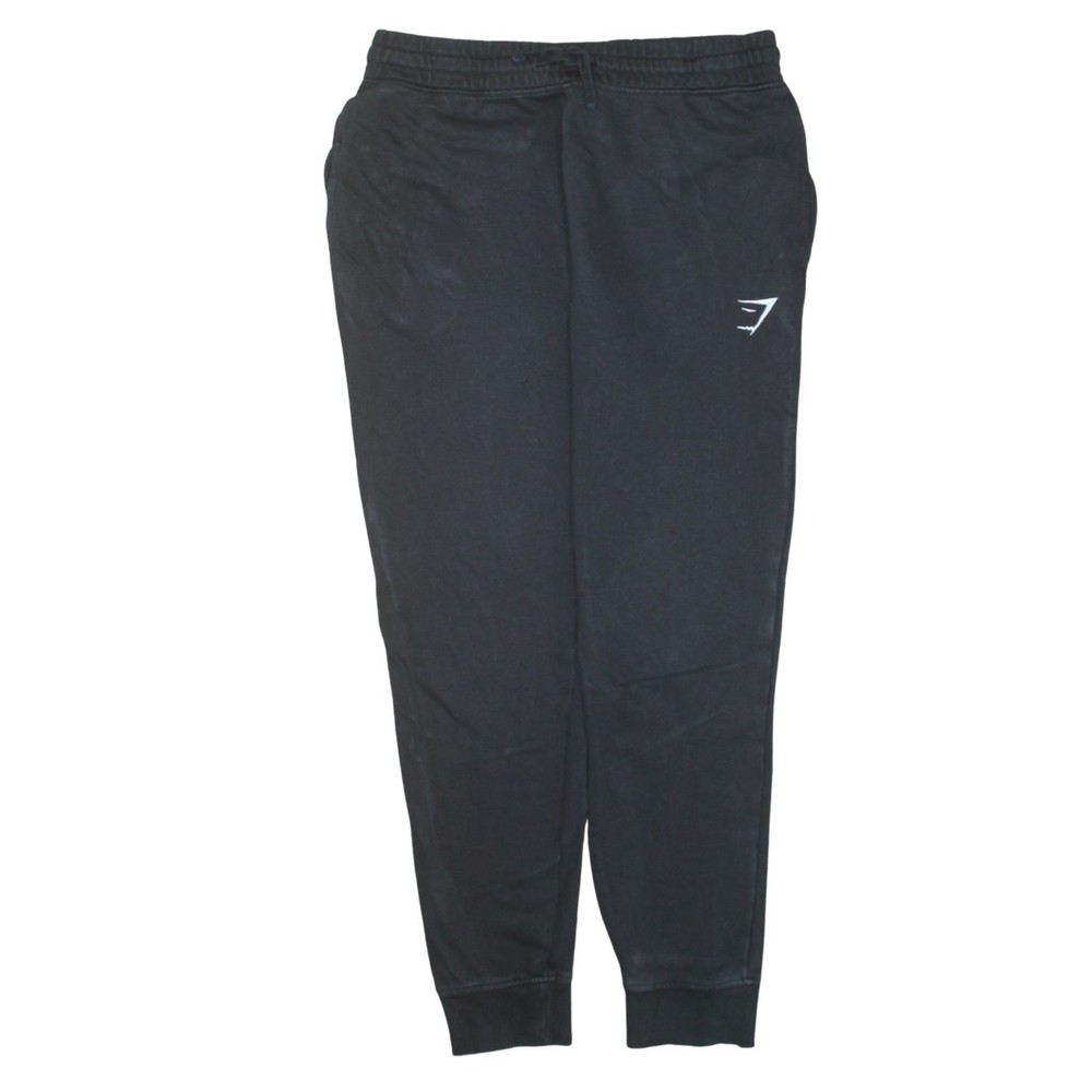 Gym Shark Mens Joggers Black Fleece Elastic Waist Cuffed Relaxed Sweatpants M