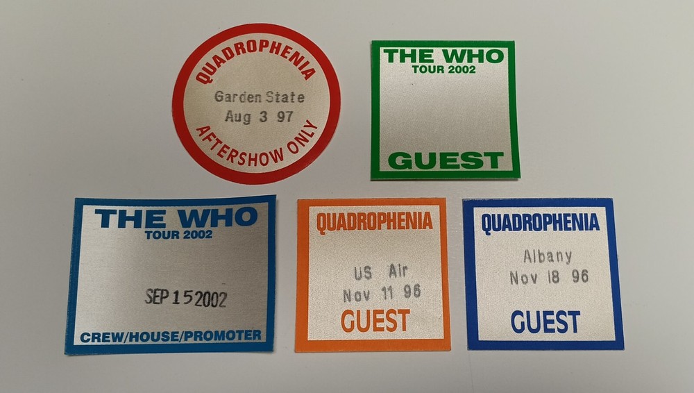 The Who Vintage Backstage Passes, Lot of 5 - Classic Rock, Quadrophenia, Concert