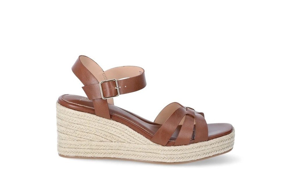 TIME & TRU Women's Size 8 Espadrille Ankle Strap Wedge Heels Shoe Brown NEW!