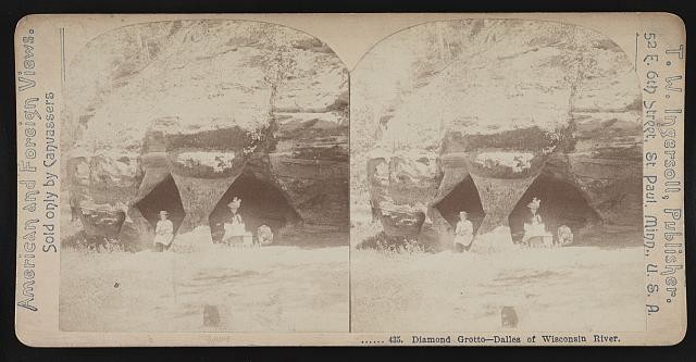 Photo:Dalles Wisconsin River Diamond Grotto 1899 Stereoview Cave People