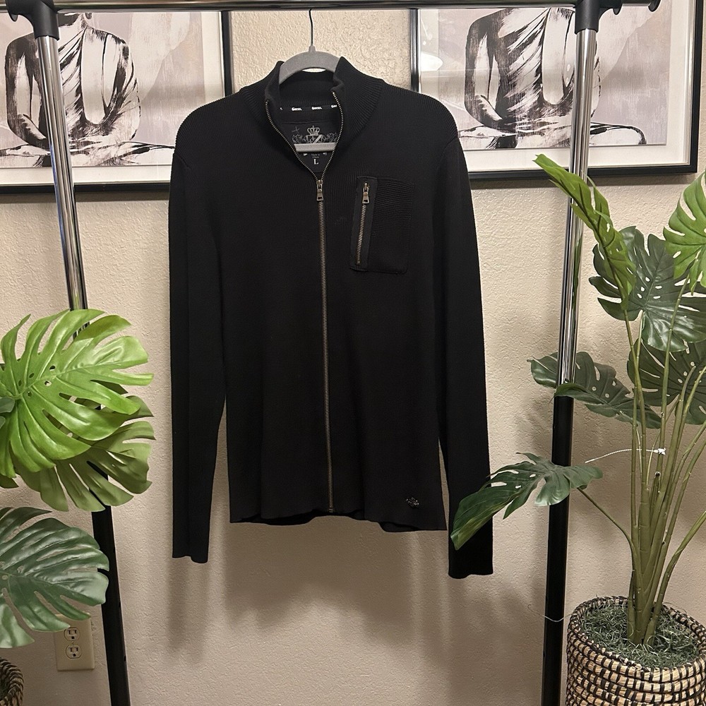 Guess Men’s Zip Up Sweater Black Size Large