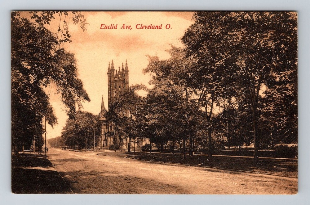 Cleveland OH-Ohio, Euclid Ave, Old Building in Background, Vintage Postcard