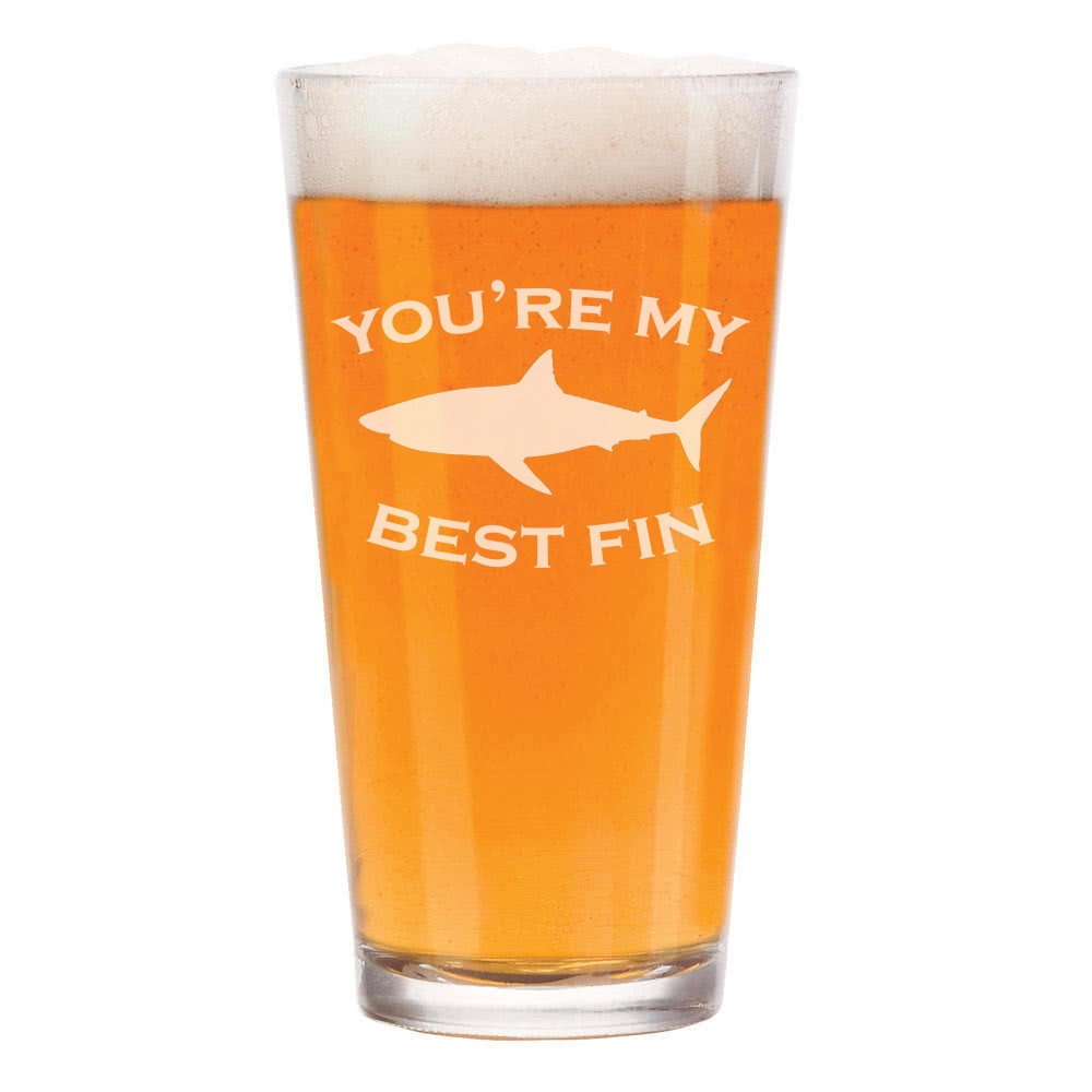 16 oz Shark Design Beer Pint Glass Best Fin Friend Gift