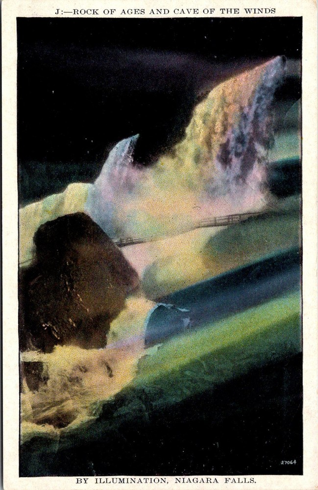 Dr Jim Stamps Postcard Niagara Falls Illuminated Rock Of Ages & Cave Of Winds