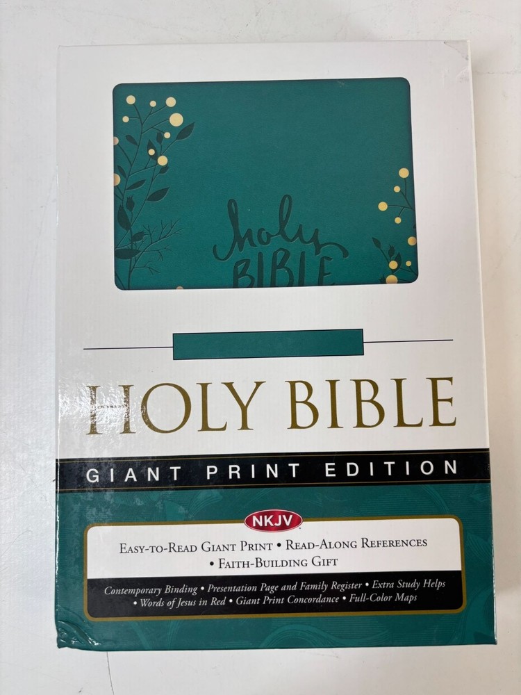 New NKJV Holy Bible Giant Print Edition Easy-To-Read Gift Teal Gold Floral Desig