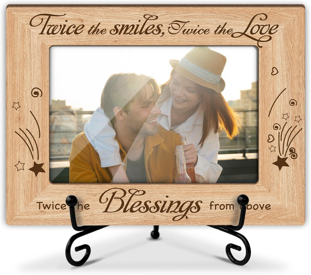 Twins Photo Frame, Wooden Photo Frame with Stand, Twins Gifts for Babies, Twins