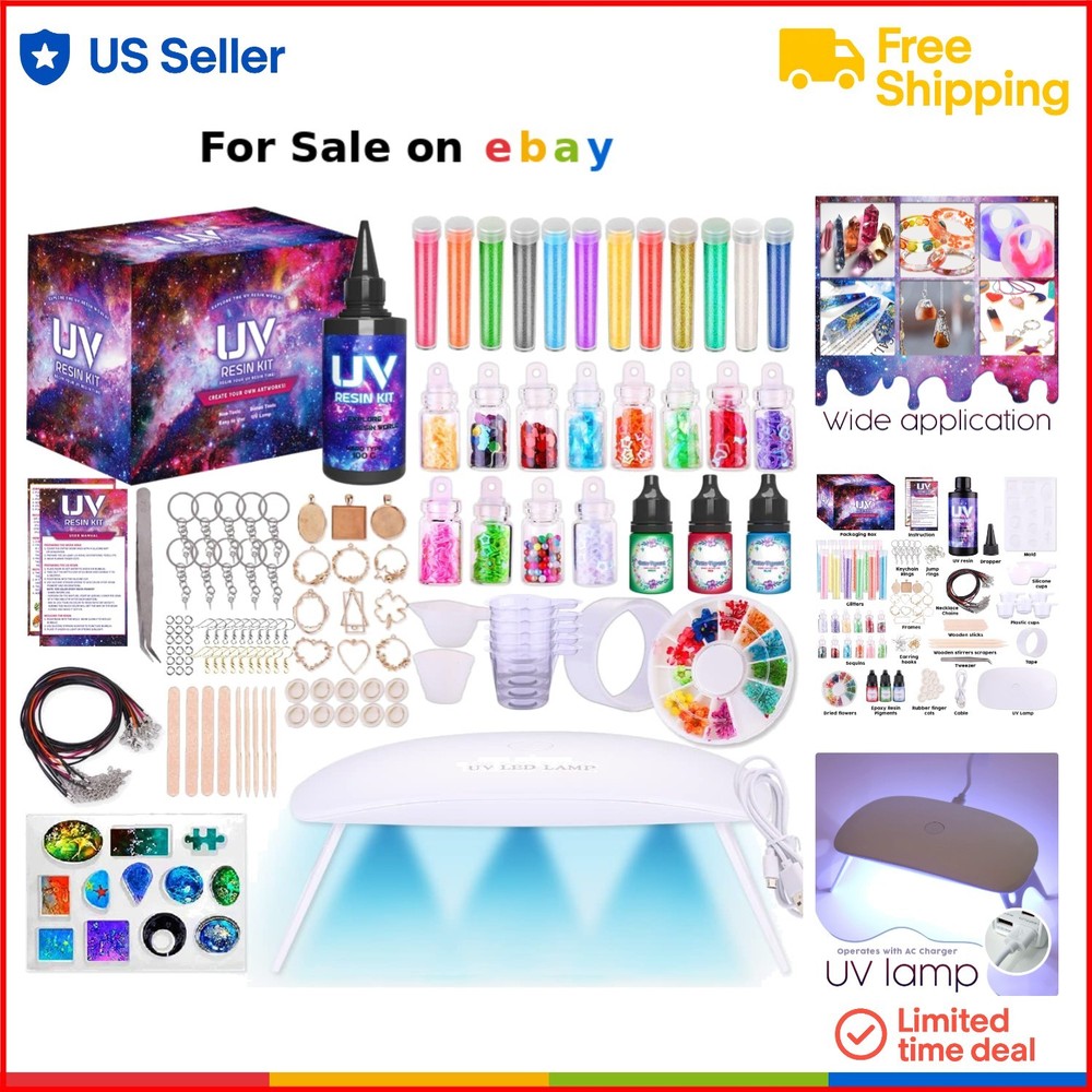 UV Resin Jewelry Kit for Beginners Silicone Molds UV Light DIY Crafts