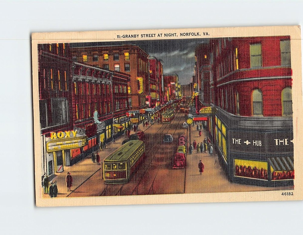 Postcard Granby Street at Night Norfolk Virginia USA
