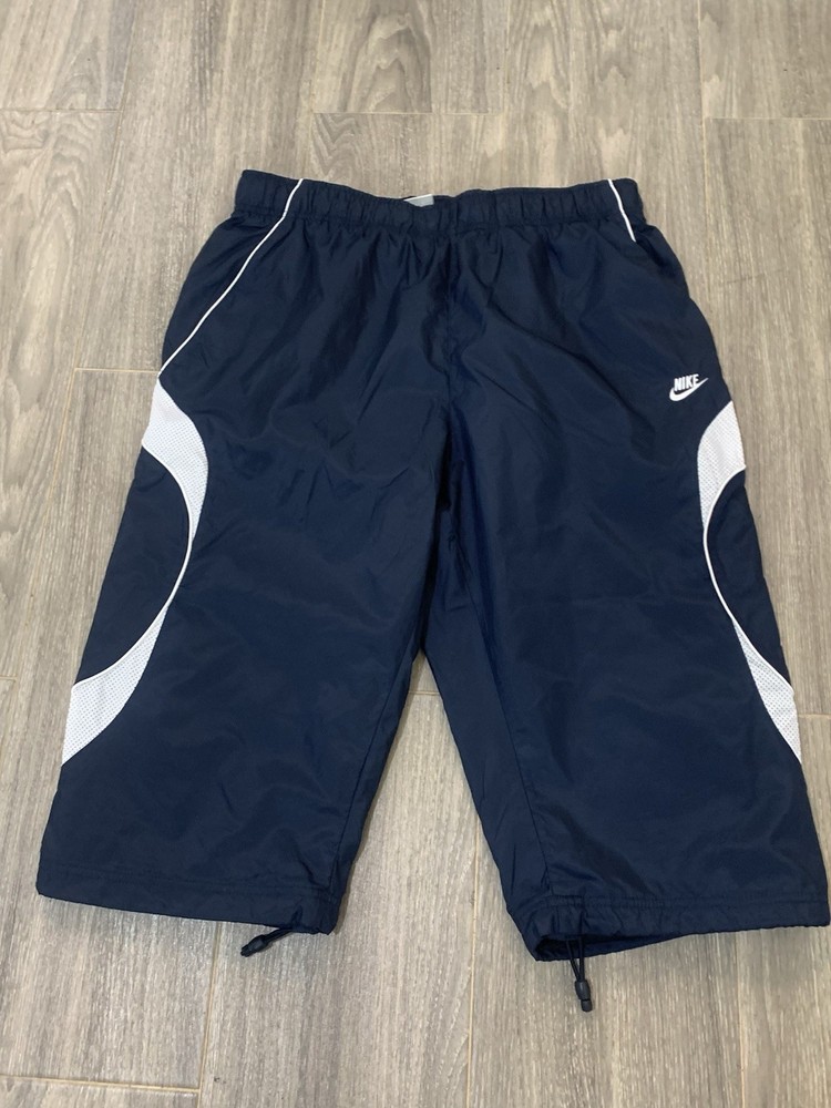 Nike Vintage 3/4 Length Mesh Panel Track Pants Navy Blue White