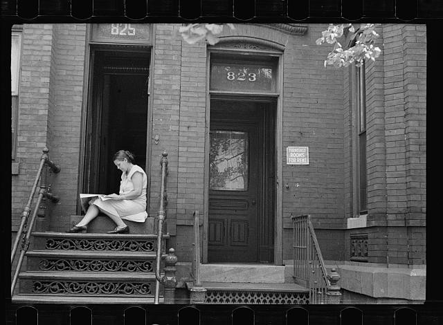 Photo:Washington D.C. 1935 Rooming House Woman Reading on Steps 823 825