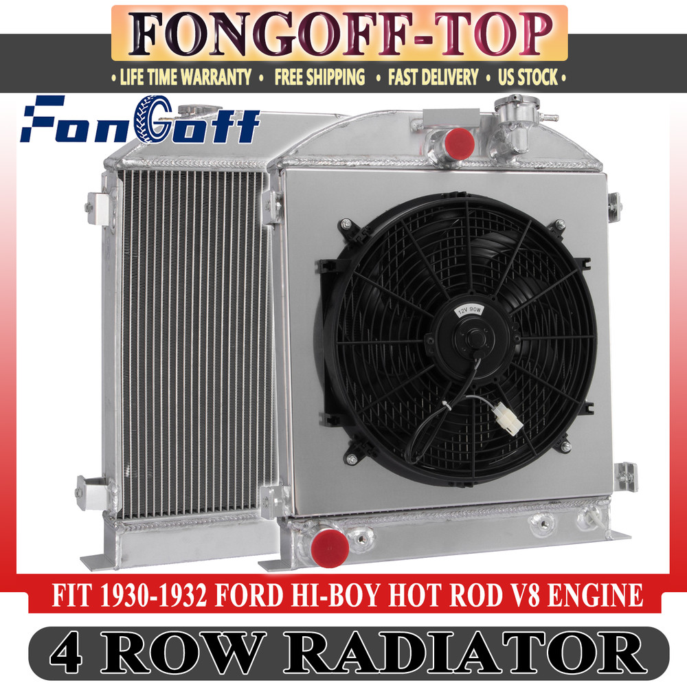 4 Row Radiator Shroud Fan For 1930 1931 1932 Ford Hi-Boy Hot Rod V8 Engine