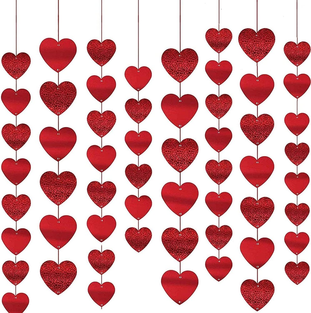 90 Red Felt Heart Banner for Valentine's Day Decorations