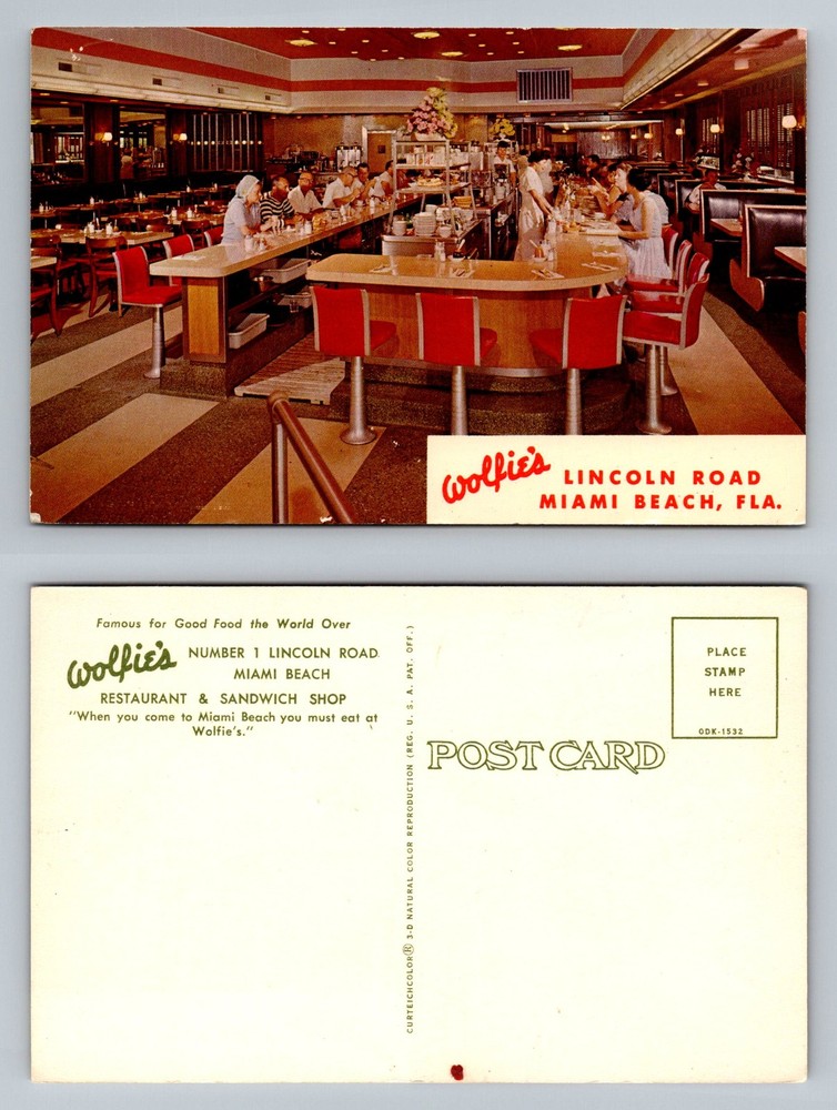 Miami Beach, FL-Florida, Wolfie’s Restaurant Interior View Vintage Postcard